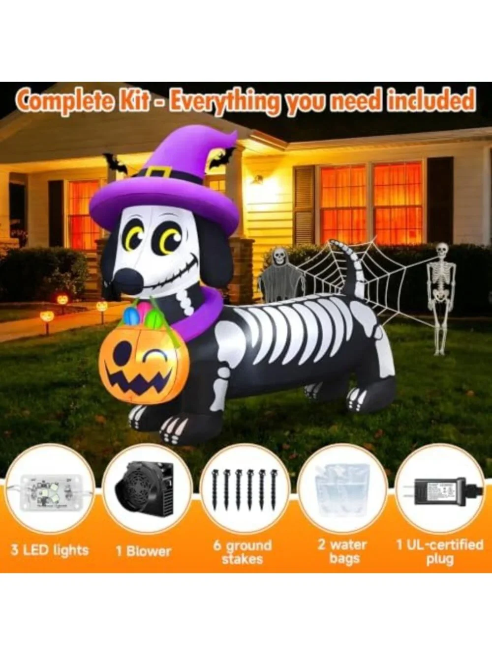 5FT Halloween Inflatable Skeleton Dachshund Dog Decor - Spooky Outdoor